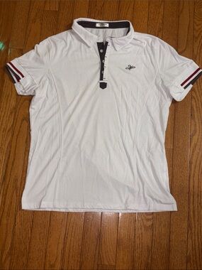 White Polo with Black Placket and Burgundy Sleeve Stripes - Modern Casual